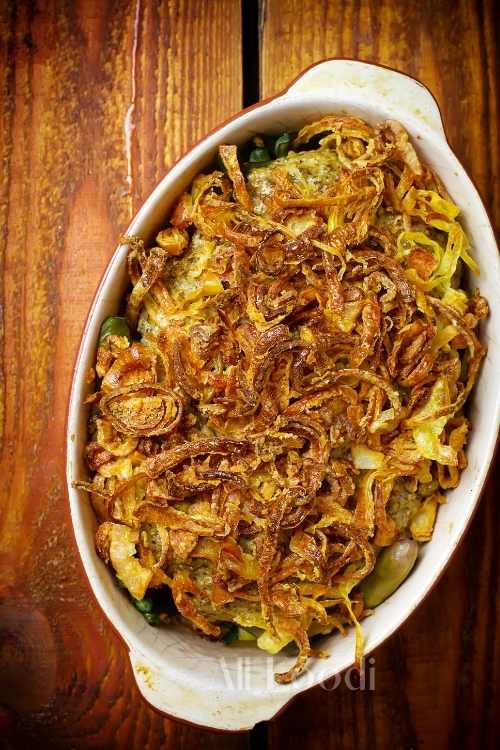 Green bean casserole with cheese